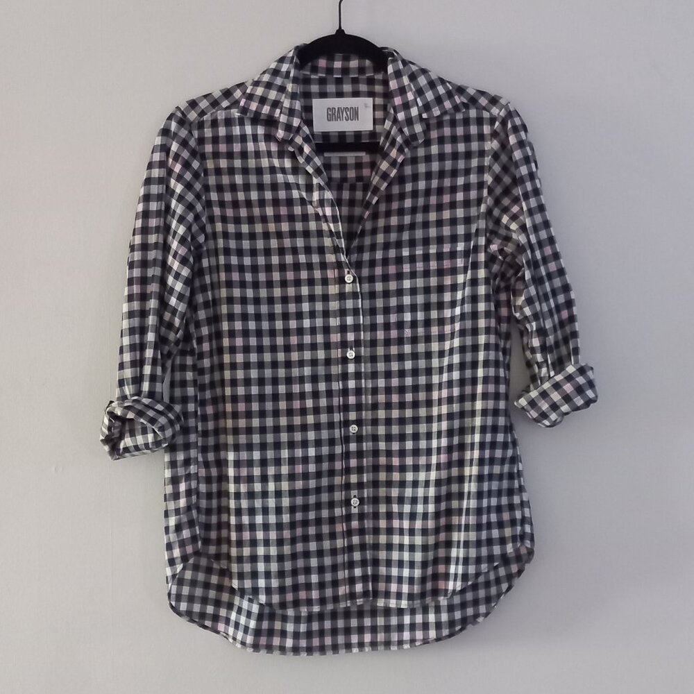 Grayson The Hero Button Front Shirt Size XS Blue, white, pink gingham Womens